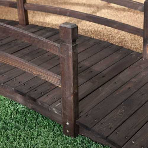 Image of Dark Brown Stain Fir Wood 4-Ft Garden Bridge with Handrails