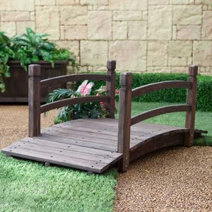 Dark Brown Stain Fir Wood 4-Ft Garden Bridge with Handrails