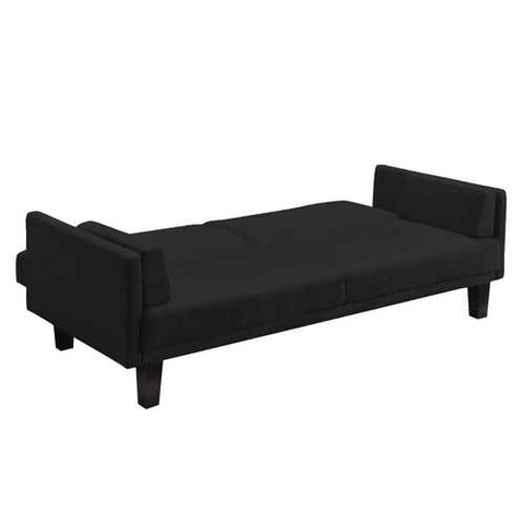 Image of Modern Black Microfiber Upholstered Sofa Bed with Classic Wood Feet