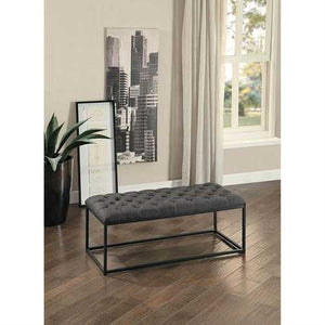 Grey Fabric Padded Button-Tufted Ottoman Footrest Bench