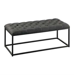 Grey Fabric Padded Button-Tufted Ottoman Footrest Bench