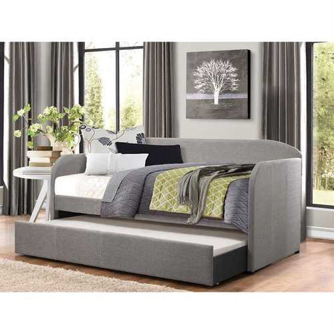 Image of Twin Modern Grey Fabric Upholstered Daybed with Trundle