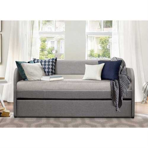 Image of Twin Modern Grey Fabric Upholstered Daybed with Trundle