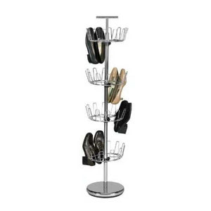 Chrome 4-Tier Revolving Shoe Rack Tree - Holds 24 Pairs