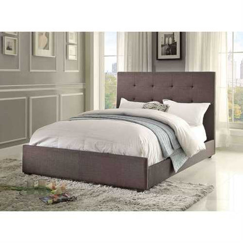 Image of Queen size Grey Fabric Upholstered Bed with Tufted Headboard - Boxspring Required