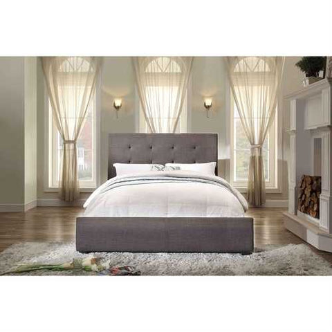 Image of Queen size Grey Fabric Upholstered Bed with Tufted Headboard - Boxspring Required