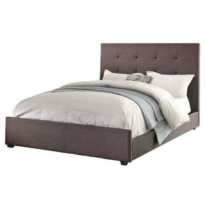 Queen size Grey Fabric Upholstered Bed with Tufted Headboard - Boxspring Required