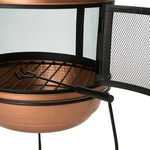 Image of Hammered Copper and Iron Chiminea Fire Pit with Stand