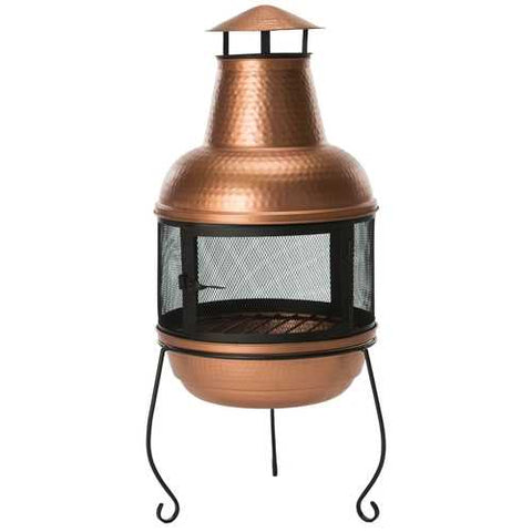 Image of Hammered Copper and Iron Chiminea Fire Pit with Stand