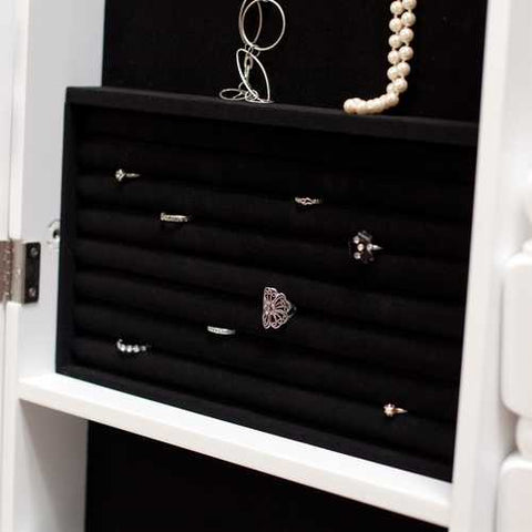 Image of Full Length Tilting Cheval Mirror Jewelry Armoire Cabinet in Gloss White Wood Finish