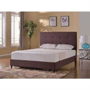 Queen size Brown Linen Platform Bed Frame with Slats and Headboard