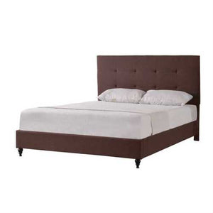 Queen size Brown Linen Platform Bed Frame with Slats and Headboard