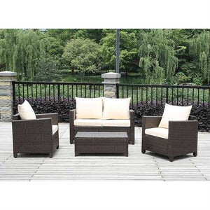 Modern 4-Piece Outdoor Resin Wicker Patio Furniture Set with Beige Cushions