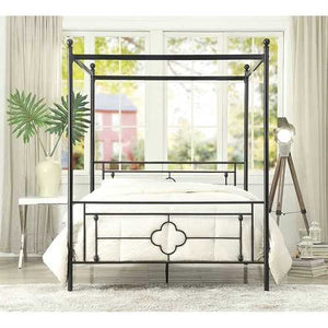 Queen size Classic Style Canopy Bed Frame in Black Metal Finish