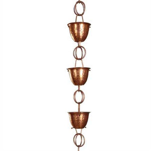 Hammered Copper Cups 8.5-Feet Rain Chain Rain Gutter Downspout Alternative