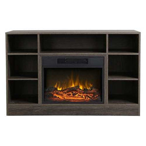 Tall TV Stand Electric Fireplace in Brown Oak Finish