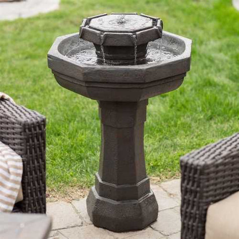 Image of Hexagon Outdoor Water Fountain Bird Bath with Solar Pump