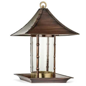 Copper Finish Metal Bamboo and Glass Asian Style Wild Bird Feeder