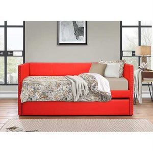 Twin size Red Fabric Upholstered Daybed with Pull out Trundle