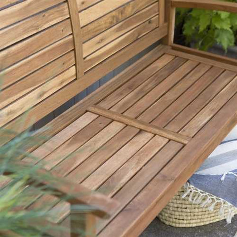 Image of Outdoor 4-Ft Classic Slat Back Garden Bench Patio Arm Chair in Acacia Wood