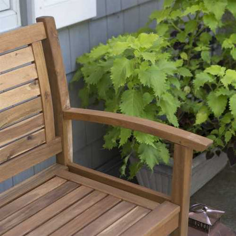 Image of Outdoor 4-Ft Classic Slat Back Garden Bench Patio Arm Chair in Acacia Wood