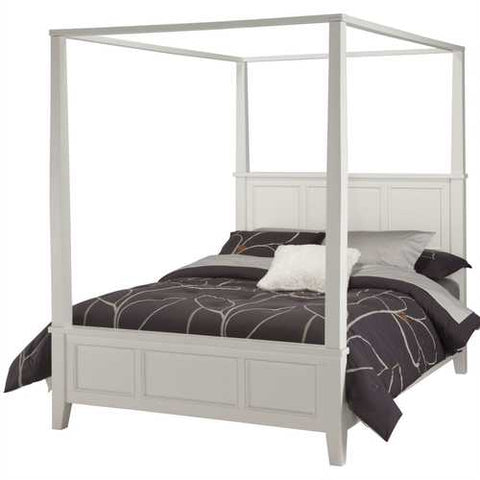 Image of Queen size Canopy Bed in Contemporary White Wood Finish