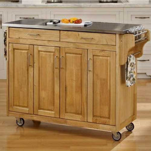 Stainless Steel Top Wooden Kitchen Cart Island with Casters