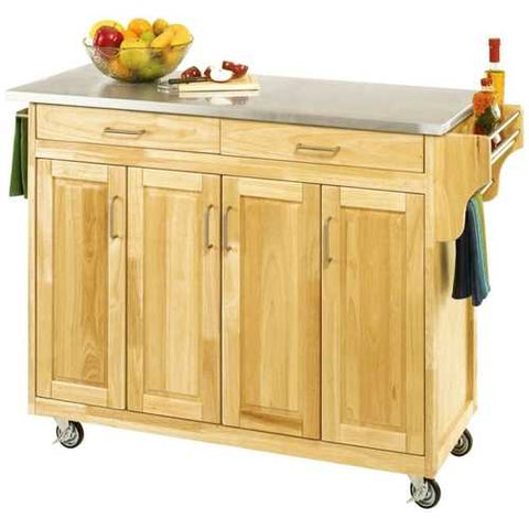 Image of Stainless Steel Top Wooden Kitchen Cart Island with Casters