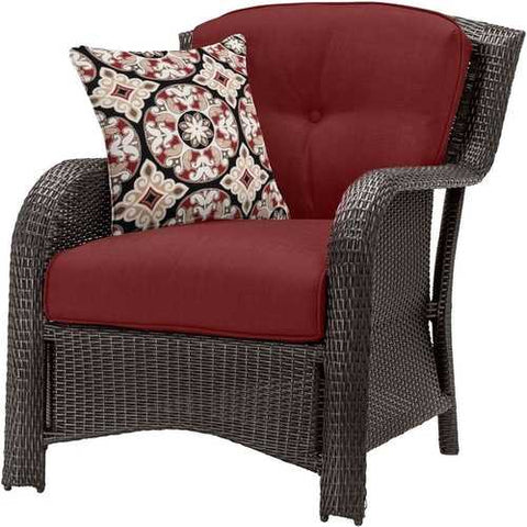 Image of Brown Resin Wicker 6-Piece Patio Furniture Lounge Set with Red Seat Cushions