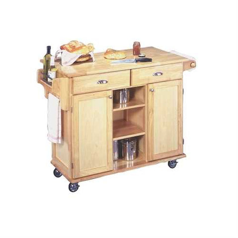 Image of Natural Wood Finish Kitchen Island Cart with Locking Casters