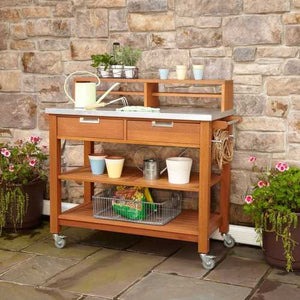 Rust Resistant Steel Top Potting Bench Work Table with Locking Casters