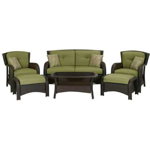 Image of Outdoor Resin Wicker 6-Piece Patio Furniture Set with Green Seat Cushions