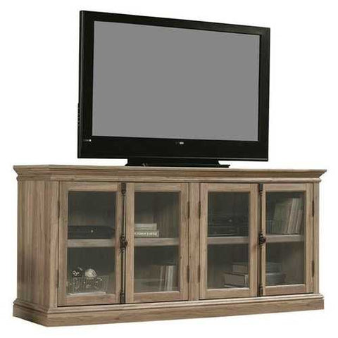 Image of Salt Oak Wood Finish TV Stand with Tempered Glass Doors - Fits up to 80-inch TV