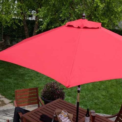 Image of Outdoor 9-Ft Wood Patio Umbrella with Red Canopy Shade