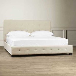 Queen size Taupe Fabric Upholstered Bed with Tufted Padded Headboard