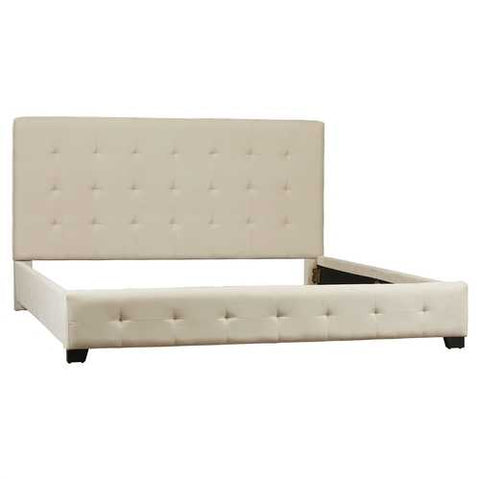 Image of Queen size Taupe Fabric Upholstered Bed with Tufted Padded Headboard