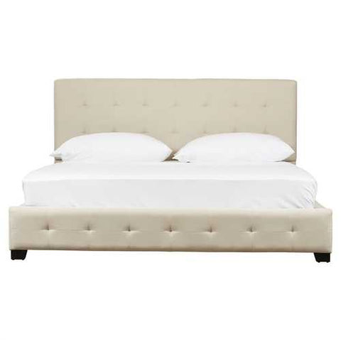 Image of Queen size Taupe Fabric Upholstered Bed with Tufted Padded Headboard