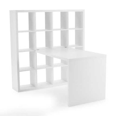 Image of Modern Computer Desk with Honeycomb Style Wall Bookcase in White