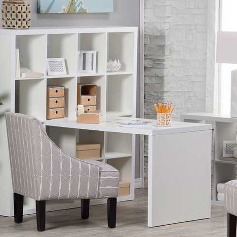 Image of Modern Computer Desk with Honeycomb Style Wall Bookcase in White