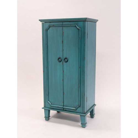 Image of Vintage Turquoise Hand Painted Jewelry Armoire with Antique Drawer Pulls