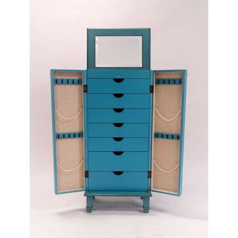 Image of Vintage Turquoise Hand Painted Jewelry Armoire with Antique Drawer Pulls