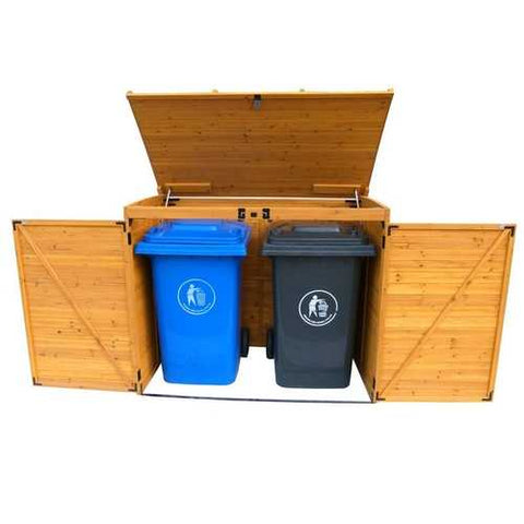 Image of Outdoor 65 x 38 inch Wood Storage Shed for Trash Garbage Recycle Bins