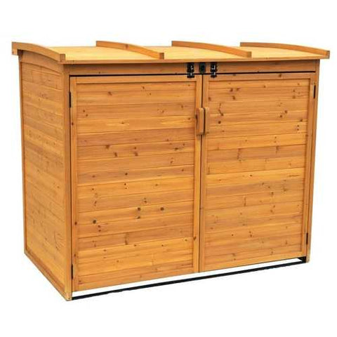 Image of Outdoor 65 x 38 inch Wood Storage Shed for Trash Garbage Recycle Bins