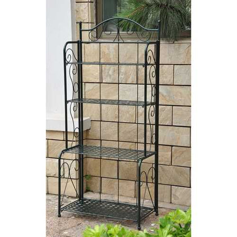 Image of Indoor / Outdoor Folding Iron 4-Shelf Bakers Rack in Bronze with Lattice Shelves