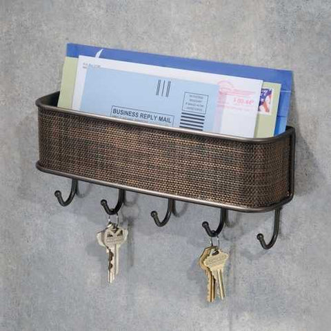 Image of Wall Mount Mail Holder with Key Hooks