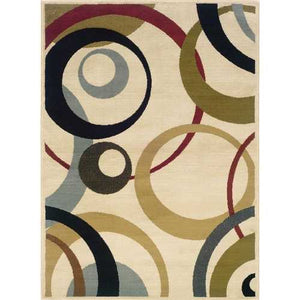 Beige Olive Sea Foam Multi-Color Geometric Circles Area Rug (5' x 7'3)