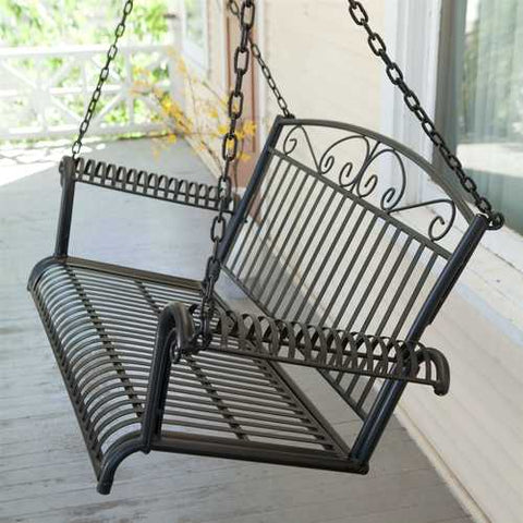 Image of Wrought Iron Outdoor Patio 4-Ft Porch Swing in Black