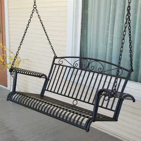 Image of Wrought Iron Outdoor Patio 4-Ft Porch Swing in Black