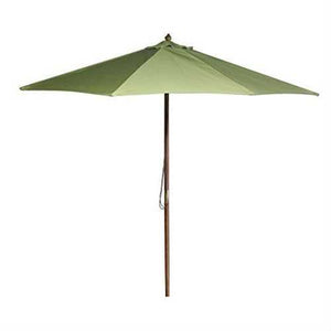 9-Foot Wood Frame Patio Umbrella with Pulley and Olive Green Canopy