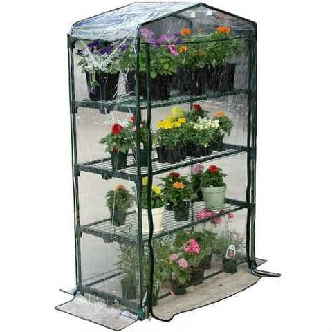 Image of 4-Tier Growing Rack Planter Stand Greenhouse with Thermal Cover